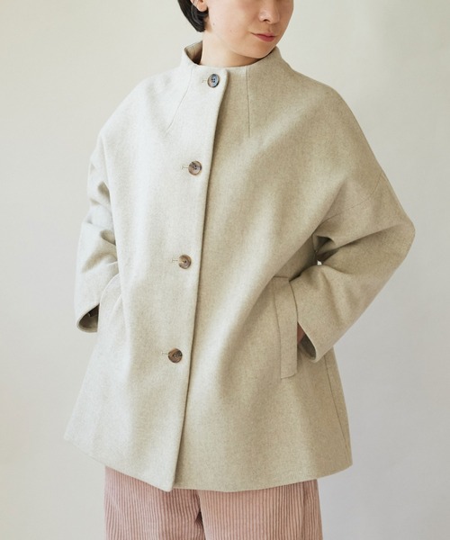 yuni ユニ ノーカラーコート オリーブ super100 wool キナリノ yuni ユニ ノーカラーコート オリーブ super100 wool キナリノ