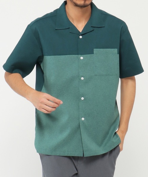 ikka(イッカ)の「バイカラーオープンカラーシャツ(シャツ/ブラウス・メンズ・ブルー/グリーン/ベージュ/チャコールグレー・L/XL/M/S)」の1枚目の写真