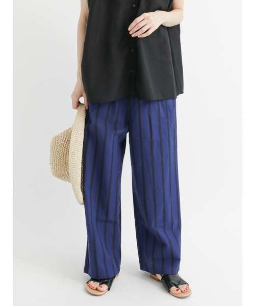 Lugnoncure(ルノンキュール)の「綿麻ストライプイージーパンツ(その他パンツ・レディース・ネイビー/オレンジ/ブルー・フリ-)」の2枚目の写真