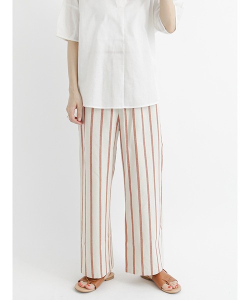 Lugnoncure(ルノンキュール)の「綿麻ストライプイージーパンツ(その他パンツ・レディース・ネイビー/オレンジ/ブルー・フリ-)」の1枚目の写真
