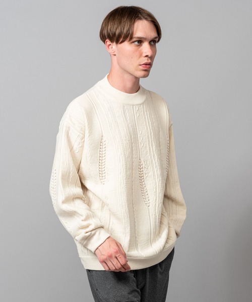 MR.OLIVE（ミスターオリーブ）の「ランダムジャガードニット / リラックス ボトルネック セーター（ニット/セーター・メンズ・オフホワイト/イエロー/ブラック・LARGE/MEDIUM/SMALL）」の2枚目の写真