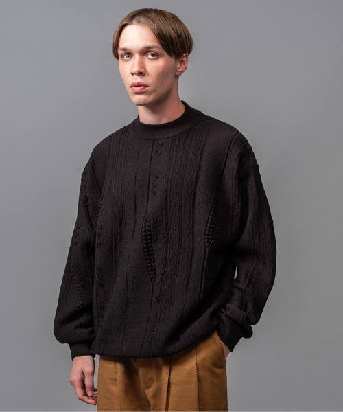 MR.OLIVE（ミスターオリーブ）の「ランダムジャガードニット / リラックス ボトルネック セーター（ニット/セーター・メンズ・オフホワイト/イエロー/ブラック・LARGE/MEDIUM/SMALL）」の3枚目の写真