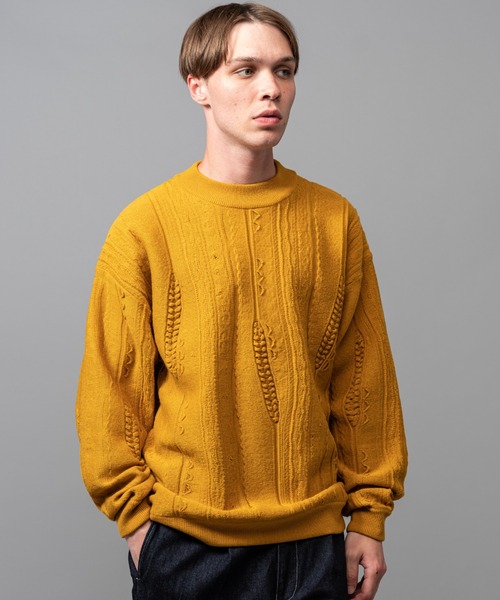 MR.OLIVE（ミスターオリーブ）の「ランダムジャガードニット / リラックス ボトルネック セーター（ニット/セーター・メンズ・オフホワイト/イエロー/ブラック・LARGE/MEDIUM/SMALL）」の8枚目の写真