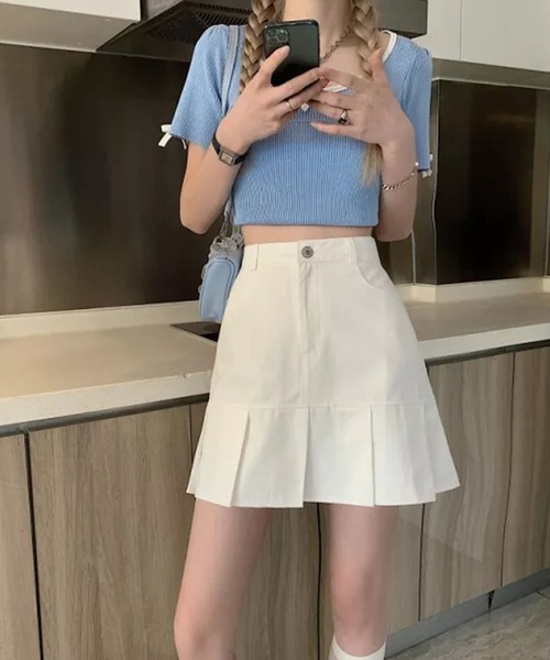 Auntie Rosa（アンティローザ）の「ストレートプリーツミニスカート（スカート・レディース・ホワイト/ブラック・FREE）」の4枚目の写真