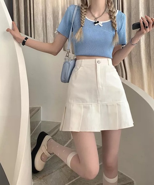 Auntie Rosa（アンティローザ）の「ストレートプリーツミニスカート（スカート・レディース・ホワイト/ブラック・FREE）」の6枚目の写真