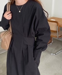 パフスリーブウエストベルトロングワンピース