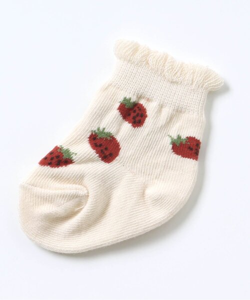 BREEZE(ブリーズ)の「テキスタイルフリルベビーソックス(ベビーシューズ/ベビーソックス・キッズ・クリーム/サックスブルー/オフホワイト・12/9)」の4枚目の写真