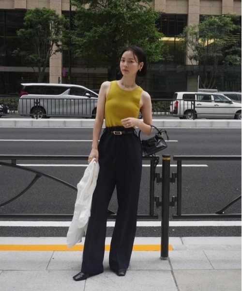 CEL ANSWER（シーイーエルアンサー）の「アメスリニットタンクトップ（タンクトップ・レディース・ブラック/ダークグリーン/マスタード・FREE）」の12枚目の写真