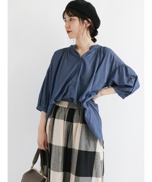 Samansa Mos2 | シャーリングギャザースキッパー七分袖ブラウス(シャツ/ブラウス)