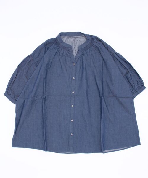 Samansa Mos2（サマンサ モスモス）の「シャーリングギャザースキッパー七分袖ブラウス（シャツ/ブラウス・レディース・ブルー/パープル/ネイビー・ﾌﾘ-）」の6枚目の写真