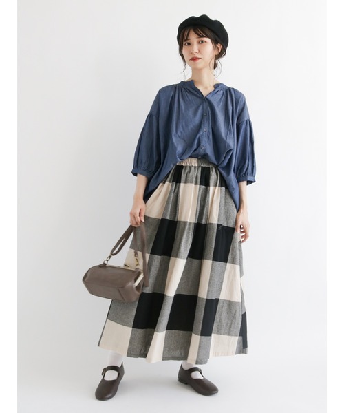 Samansa Mos2（サマンサ モスモス）の「シャーリングギャザースキッパー七分袖ブラウス（シャツ/ブラウス・レディース・ブルー/パープル/ネイビー・ﾌﾘ-）」の13枚目の写真