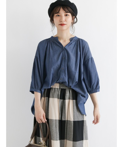 Samansa Mos2（サマンサ モスモス）の「シャーリングギャザースキッパー七分袖ブラウス（シャツ/ブラウス・レディース・ブルー/パープル/ネイビー・ﾌﾘ-）」の15枚目の写真