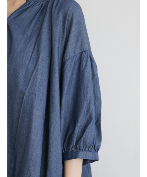 Samansa Mos2（サマンサ モスモス）の「シャーリングギャザースキッパー七分袖ブラウス（シャツ/ブラウス・レディース・ブルー/パープル/ネイビー・ﾌﾘ-）」の21枚目の写真