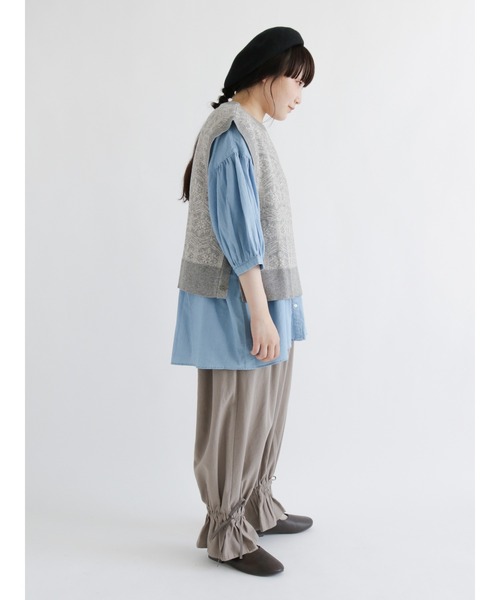 Samansa Mos2（サマンサ モスモス）の「シャーリングギャザースキッパー七分袖ブラウス（シャツ/ブラウス・レディース・ブルー/パープル/ネイビー・ﾌﾘ-）」の8枚目の写真