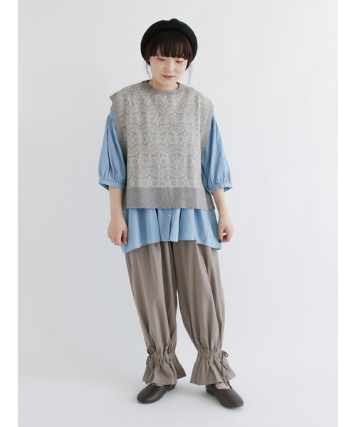 Samansa Mos2（サマンサ モスモス）の「シャーリングギャザースキッパー七分袖ブラウス（シャツ/ブラウス・レディース・ブルー/パープル/ネイビー・ﾌﾘ-）」の7枚目の写真