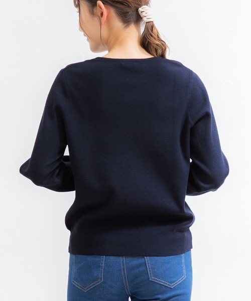 Honeys（ハニーズ）の「抗菌Ｖネックニット（ニット/セーター・レディース・モカ/ブラック/アイボリー/グリーン/イエロー×グリーン/ブルー/ネイビー/レッド・L/LL/S/M）」の20枚目の写真