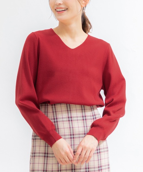 Honeys（ハニーズ）の「抗菌Ｖネックニット（ニット/セーター・レディース・モカ/ブラック/アイボリー/グリーン/イエロー×グリーン/ブルー/ネイビー/レッド・L/LL/S/M）」の22枚目の写真