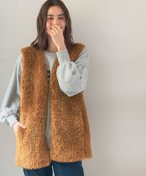 LEPSIM(レプシィム)の「ファーベスト 165188(その他アウター・レディース・ブラウン/グレイッシュベージュ・FREE)」の4枚目の写真