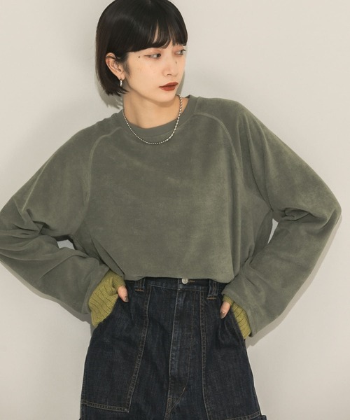 KBF（ケイビーエフ）の「パイルラグランTEE（Tシャツ/カットソー・レディース・ベージュ系その他/バーガンディー/カーキ・ONE）」の2枚目の写真