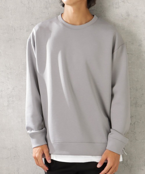 URBAN COLLECTION（アーバンコレクション）の「ポンチ素材 ライトフェイクレイヤード無地トレーナー（スウェット・メンズ・グレー/ブラック/ブルー/ブラウン・XL/M/L）」の3枚目の写真