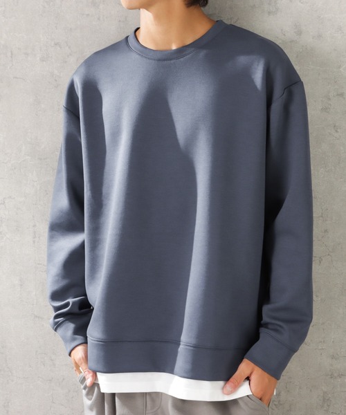 URBAN COLLECTION（アーバンコレクション）の「ポンチ素材 ライトフェイクレイヤード無地トレーナー（スウェット・メンズ・グレー/ブラック/ブルー/ブラウン・XL/M/L）」の4枚目の写真