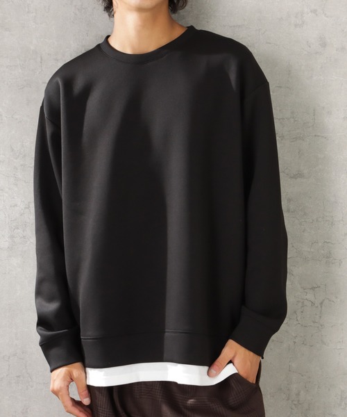 URBAN COLLECTION（アーバンコレクション）の「ポンチ素材 ライトフェイクレイヤード無地トレーナー（スウェット・メンズ・グレー/ブラック/ブルー/ブラウン・XL/M/L）」の2枚目の写真