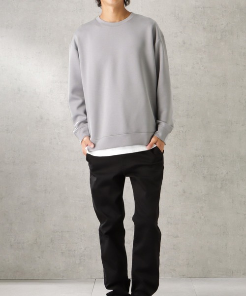 URBAN COLLECTION（アーバンコレクション）の「ポンチ素材 ライトフェイクレイヤード無地トレーナー（スウェット・メンズ・グレー/ブラック/ブルー/ブラウン・XL/M/L）」の14枚目の写真