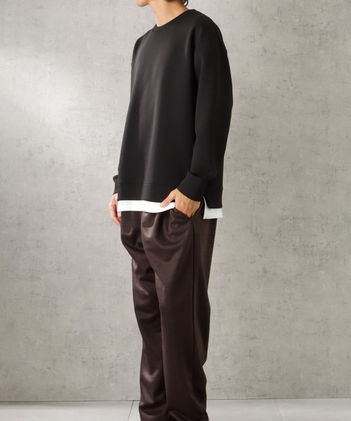 URBAN COLLECTION（アーバンコレクション）の「ポンチ素材 ライトフェイクレイヤード無地トレーナー（スウェット・メンズ・グレー/ブラック/ブルー/ブラウン・XL/M/L）」の16枚目の写真