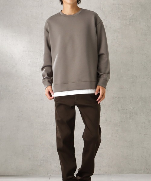 URBAN COLLECTION（アーバンコレクション）の「ポンチ素材 ライトフェイクレイヤード無地トレーナー（スウェット・メンズ・グレー/ブラック/ブルー/ブラウン・XL/M/L）」の10枚目の写真