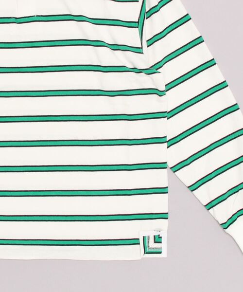 SUNNY SPORTS(サニースポーツ)の「SUNNY SPORTS/サニースポーツ BORDER STAND LAGER SHIRTS ボーダースタンドラガーシャツ(ポロシャツ・メンズ・マスタード/グリーン・LARGE/MEDIUM)」の4枚目の写真