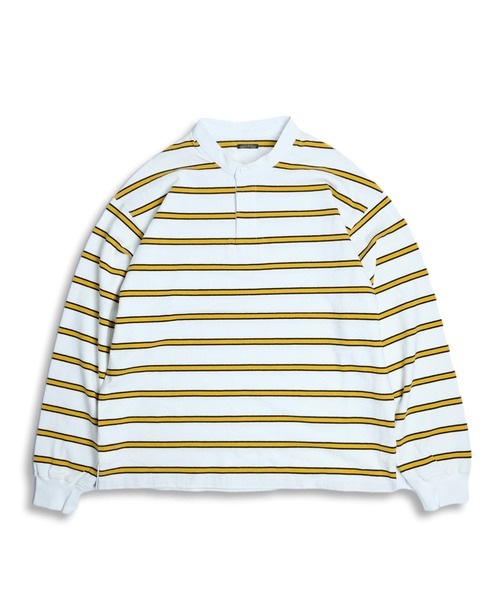 SUNNY SPORTS(サニースポーツ)の「SUNNY SPORTS/サニースポーツ BORDER STAND LAGER SHIRTS ボーダースタンドラガーシャツ(ポロシャツ・メンズ・マスタード/グリーン・LARGE/MEDIUM)」の2枚目の写真