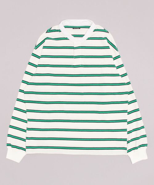 SUNNY SPORTS(サニースポーツ)の「SUNNY SPORTS/サニースポーツ BORDER STAND LAGER SHIRTS ボーダースタンドラガーシャツ(ポロシャツ・メンズ・マスタード/グリーン・LARGE/MEDIUM)」の6枚目の写真