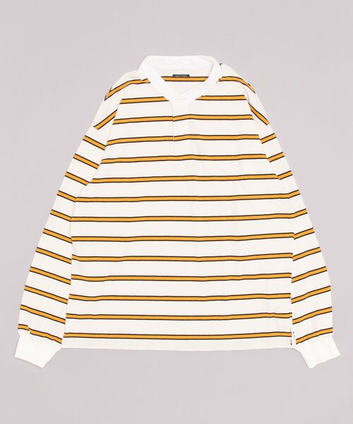 SUNNY SPORTS(サニースポーツ)の「SUNNY SPORTS/サニースポーツ BORDER STAND LAGER SHIRTS ボーダースタンドラガーシャツ(ポロシャツ・メンズ・マスタード/グリーン・LARGE/MEDIUM)」の5枚目の写真