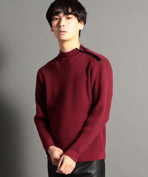 HIDEAWAYS NICOLE（ハイダウェイニコル）の「肩ファスナ－モックネックニット（ニット/セーター・メンズ・グレー/ホワイト×ブラック/ブラック×ホワイト/ボルドー・MEDIUM/LARGE/X-LARGE）」の4枚目の写真