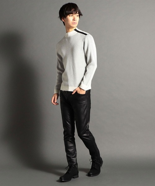 HIDEAWAYS NICOLE（ハイダウェイニコル）の「肩ファスナ－モックネックニット（ニット/セーター・メンズ・グレー/ホワイト×ブラック/ブラック×ホワイト/ボルドー・MEDIUM/LARGE/X-LARGE）」の11枚目の写真