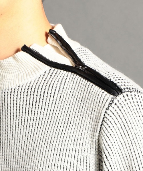 HIDEAWAYS NICOLE（ハイダウェイニコル）の「肩ファスナ－モックネックニット（ニット/セーター・メンズ・グレー/ホワイト×ブラック/ブラック×ホワイト/ボルドー・MEDIUM/LARGE/X-LARGE）」の5枚目の写真