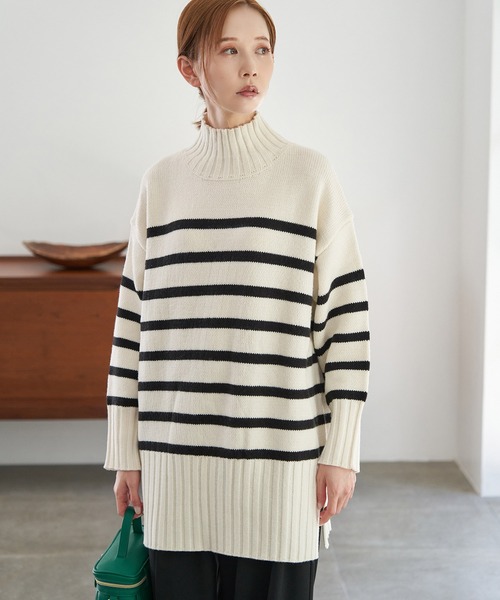 ROPE' PICNIC(ロペピクニック)の「【WEB限定】ロングリブボーダーニットプルオーバー(ニット/セーター・レディース・ホワイト系その他5/ブラック系その他・38)」の2枚目の写真
