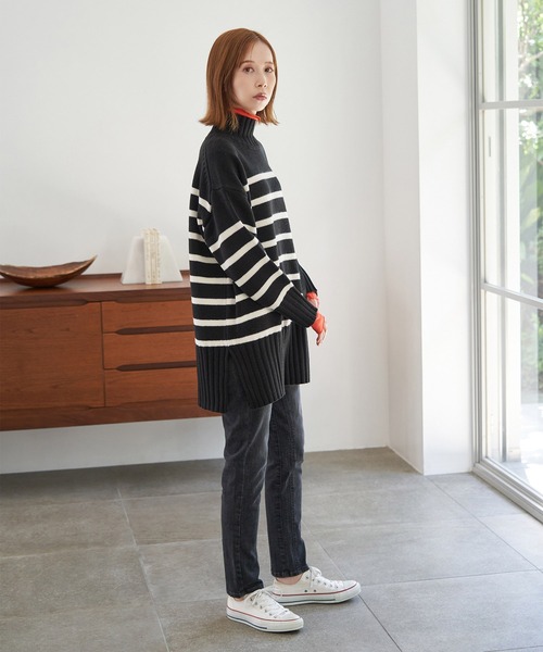 ROPE' PICNIC(ロペピクニック)の「【WEB限定】ロングリブボーダーニットプルオーバー(ニット/セーター・レディース・ホワイト系その他5/ブラック系その他・38)」の13枚目の写真