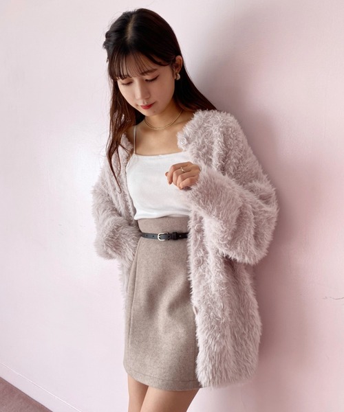 one after another NICE CLAUP（ワンアフターアナザーナイスクラップ）の「ふわふわ感があざと可愛い。フェザーロングクルーカーディガン（カーディガン/ボレロ・レディース・ベージュ/ライトグレー/ピンク/アイボリー・FREE）」の12枚目の写真