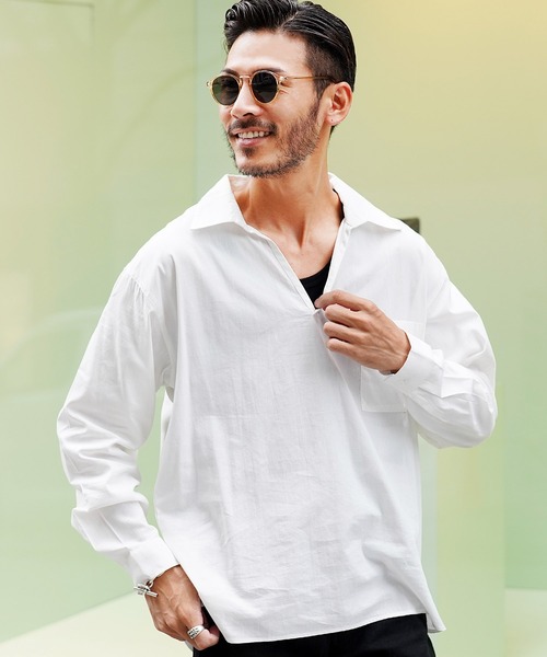 roshell（ロシェル）の「スキッパー プルオーバーシャツ（シャツ/ブラウス・メンズ・ホワイト/ブラック・MEDIUM/LARGE）」の2枚目の写真