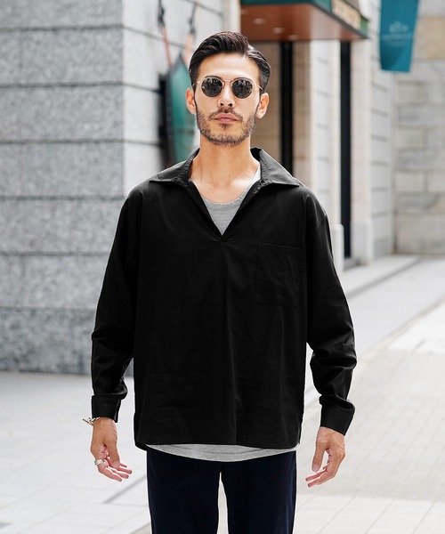 roshell（ロシェル）の「スキッパー プルオーバーシャツ（シャツ/ブラウス・メンズ・ホワイト/ブラック・MEDIUM/LARGE）」の6枚目の写真