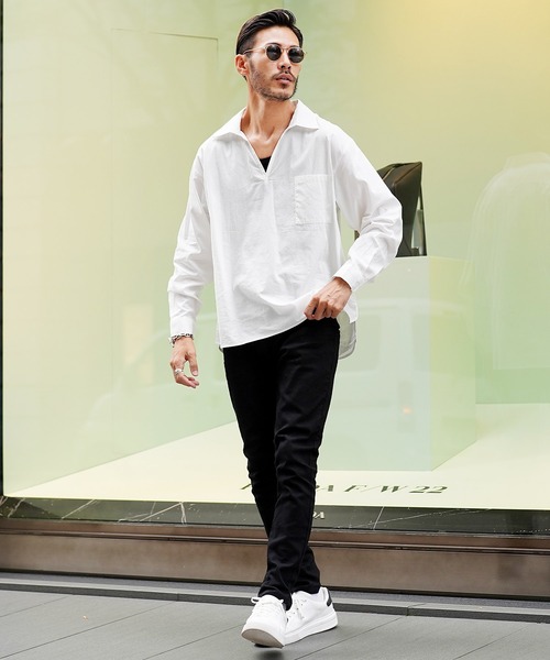 roshell（ロシェル）の「スキッパー プルオーバーシャツ（シャツ/ブラウス・メンズ・ホワイト/ブラック・MEDIUM/LARGE）」の3枚目の写真