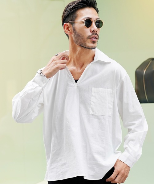 roshell（ロシェル）の「スキッパー プルオーバーシャツ（シャツ/ブラウス・メンズ・ホワイト/ブラック・MEDIUM/LARGE）」の5枚目の写真