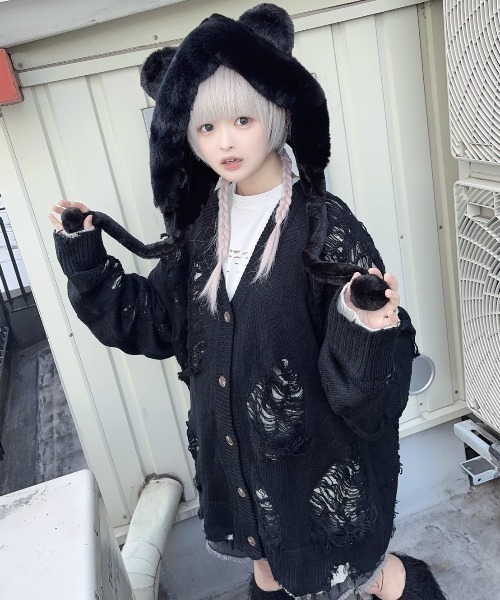XU(エックスユー)の「ストリートファッション XU エックスユー KUMASAN fur cap クマ ファーキャップ 耳付き帽子 もこもこ帽子 冬服 モコモコ(ハット・メンズ・ダークベージュ/ホワイト/ブラック・ONE SIZE)」の6枚目の写真