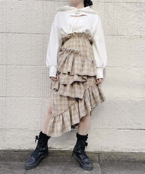 フリルチェックロングスカート lilLilly（リルリリー）の「フリルチェックロングスカート