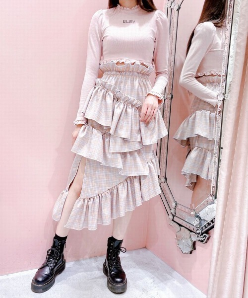 lilLilly（リルリリー）の「フリルチェックロングスカート