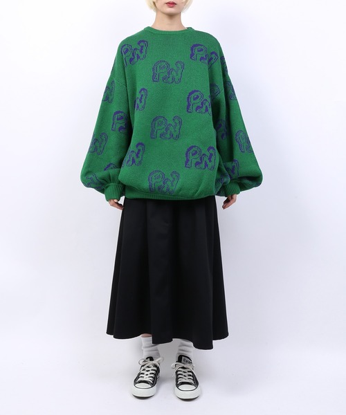 PUNYUS（プニュズ）の「ロゴジャガードニット（ニット/セーター・レディース・ネイビー/オレンジ/グリーン/ブルー/パープル・3/4/1/2）」の17枚目の写真