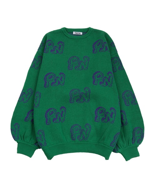 PUNYUS（プニュズ）の「ロゴジャガードニット（ニット/セーター・レディース・ネイビー/オレンジ/グリーン/ブルー/パープル・3/4/1/2）」の9枚目の写真