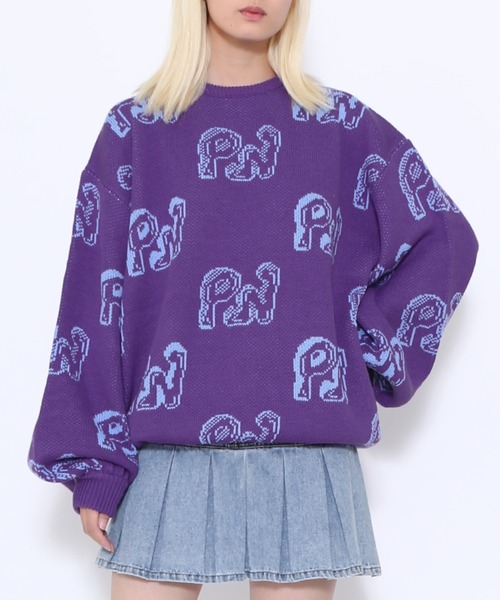 【PATOU】ロゴジャガードニット　阪急限定 Patou ロゴジャカード ニットトップ | ブルー | FARFETCH JP