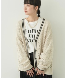 earth music&ecology | ライン入り透かし編みカーディガン(カーディガン/ボレロ)